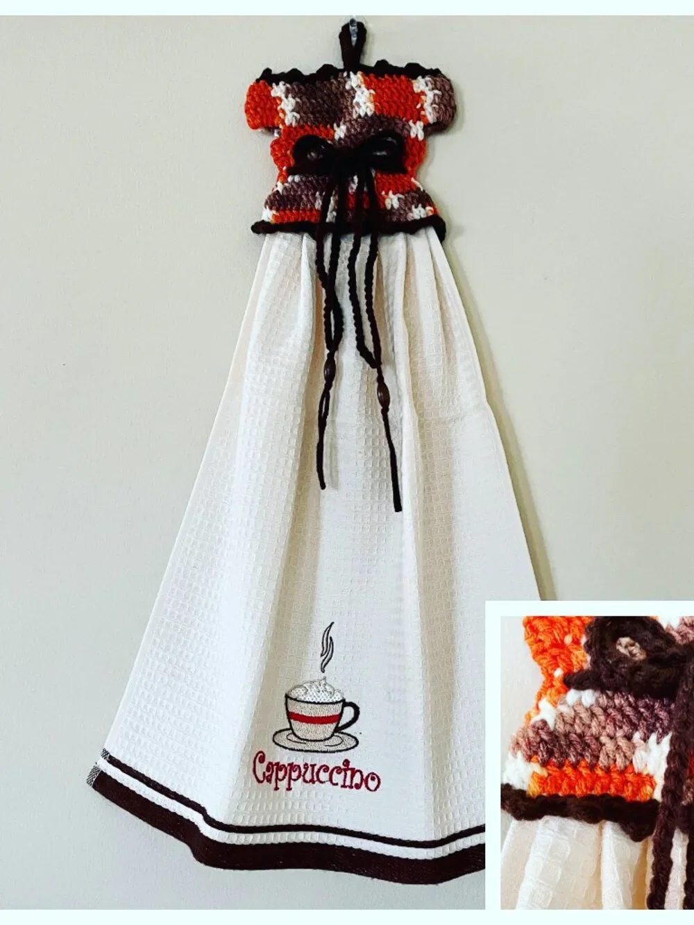 Crochet dress towel, Handmade gift for Farmhouse, Cappuccino Dish towel